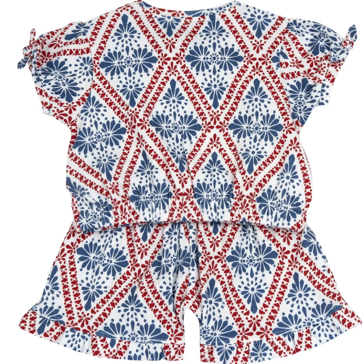 Completo maglietta con pantaloni corti stampa fantasia geometrica