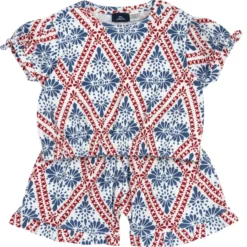 Completo maglietta con pantaloni corti stampa fantasia geometrica