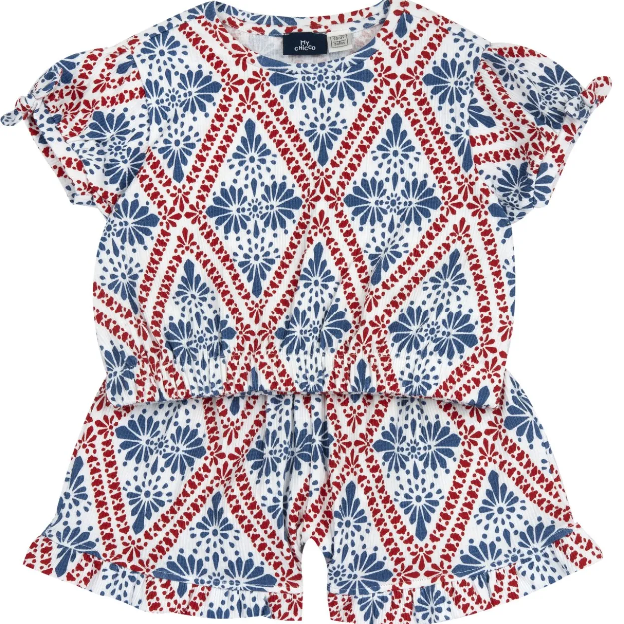 Completo maglietta con pantaloni corti stampa fantasia geometrica