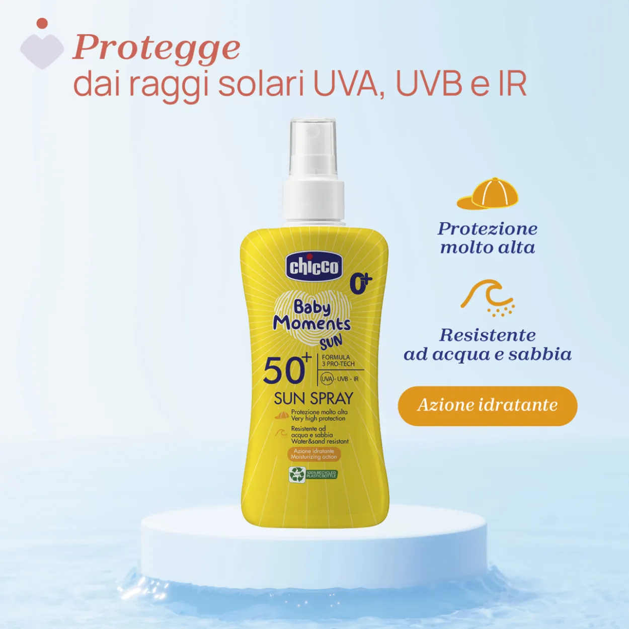 SPF 50+ Latte Solare Spray. Protezione molto alta.
