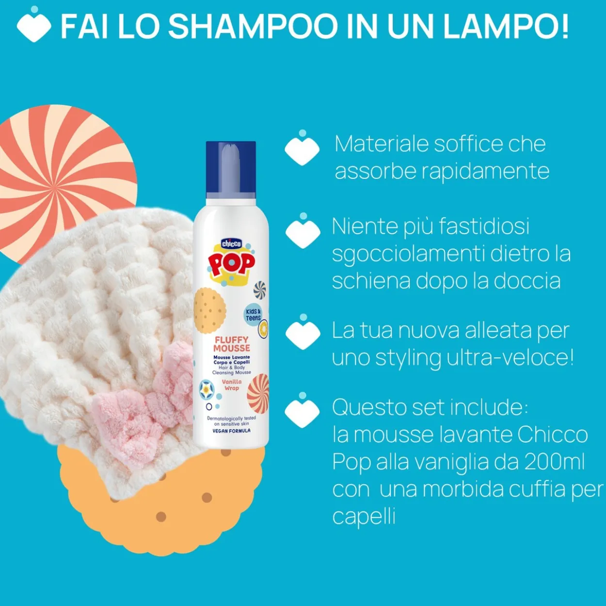 WHIPPY GIFT SET - MOUSSE LAVANTE CORPO E CAPELLI 200ML CON CUFFIA