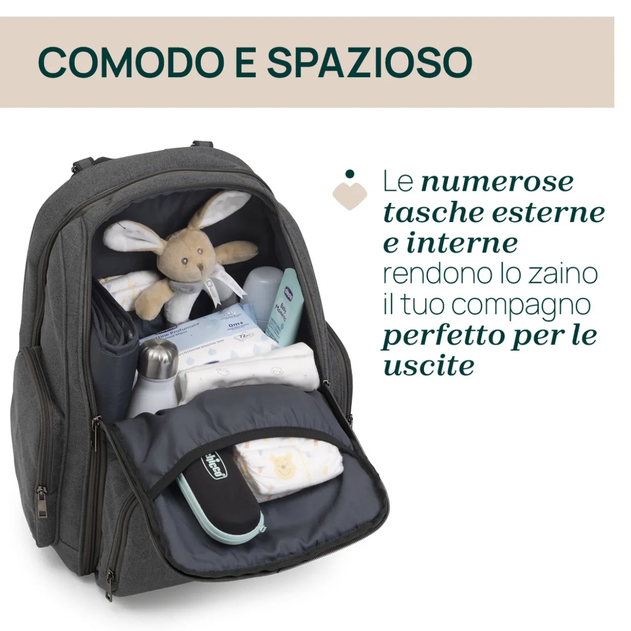 Zaino con fasciatoio integrato